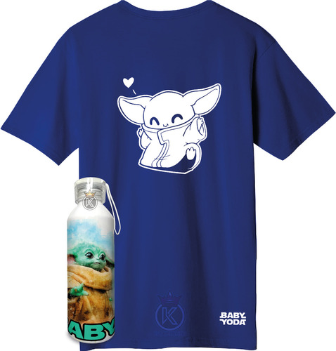 Polera Baby Yoda + Botella En Aluminio 750ml - Estampaking