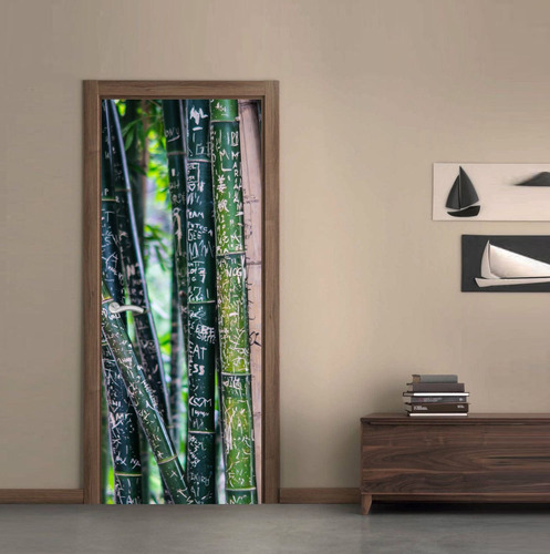 Vinilo Para Puerta Bambu Naturaleza Arboles Verde M9