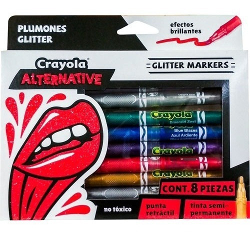 Plumones Glitter Alternative Crayola 8pzs Diferentes Colores