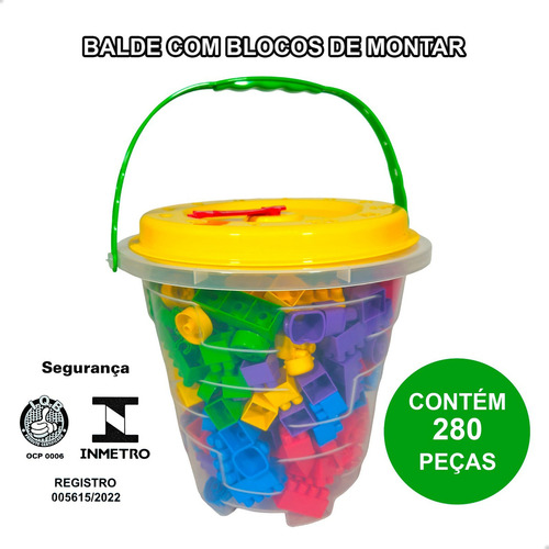 Blocos De Montar Balde Relógio Infantil 280 Peças