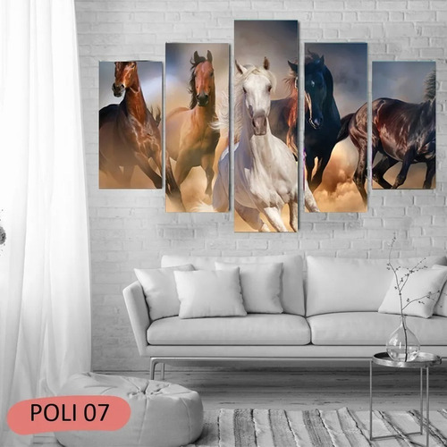 Poliptico 100x50 Cuadro Caballos Salvajes  Canvas Madera