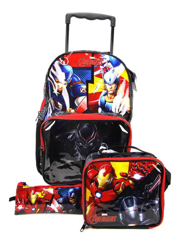 Mochila De Rodinha Vingadores Lancheira E Estojo Dmw 11598