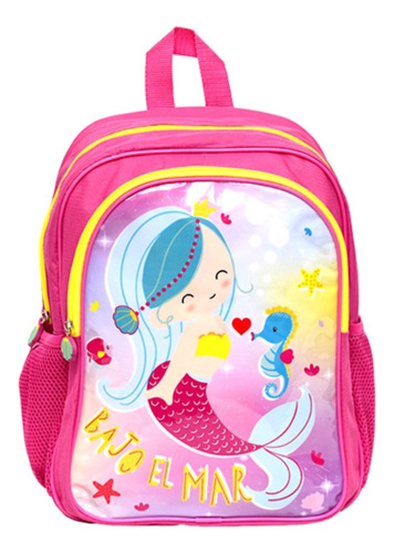 Mochila Espalda Sirena Mermaid Talbot Kids Bolsillos Escolar Color Rosa