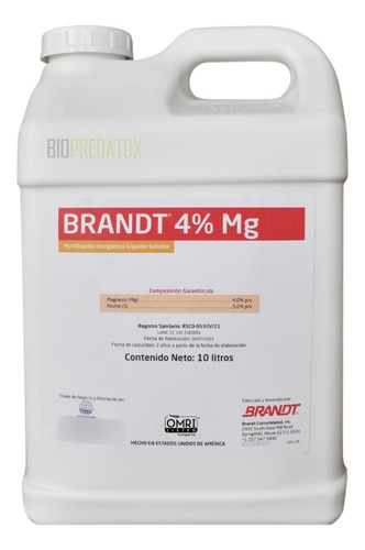 Brandt 4% Mg Garrafa Imex 10lt Nutrición