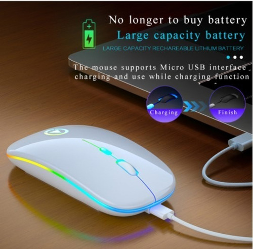 Mouse Led Wireless Sem Fio Recarregável Super Slim Branco