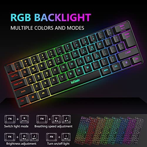 Redthunder + 60% + Cableado + Teclado + Para + Juegos, + Rgb Color del teclado Black