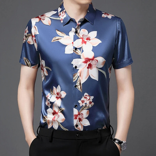 Ropa Floral Masculina De Verano Con Estampado Liso De Manga