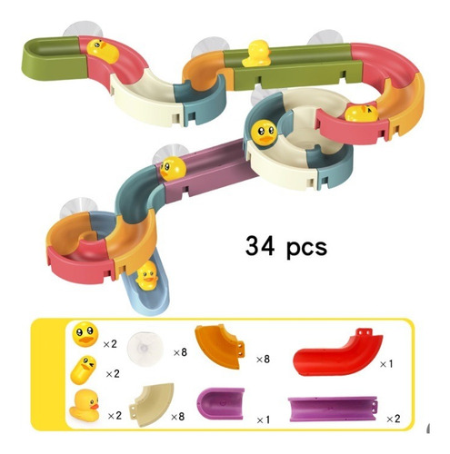 Pista De Agua Con Patitos De 34pcs Para Tina Baño Bañera 