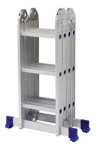 Escalera de aluminio Mor, 4 x 3, 12 peldaños, multifuncional, color azul