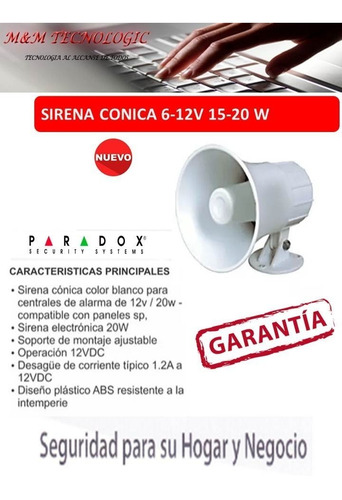 Sirena Corneta Conica 6-12v 15-20w Para Alarmas
