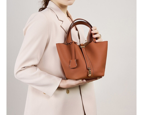 2024 Bolso De Mujer Portátil Cuero Genuino Bolso Tipo Cubo