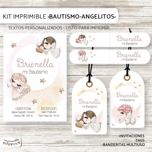 Kit Bautismo Angelitos En Rosa
