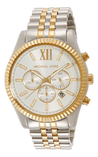 Reloj Michael Kors Lexington Mk8344 Acero Plata Para Hombre Color de la correa Plata/Dorado Color del bisel Dorado Color del fondo Blanco