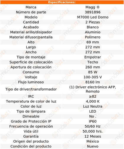Pack De 2 Lámparas Ceiling Empotrables 85w 40k Blanco Magg