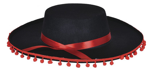 Gorro Sombrero Flamenco Negro Con Rojo Disfraz Cotillon