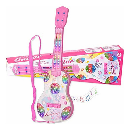 Guitarra Rosa Niña Juguete Luces + Sonido Regalo + Baterias