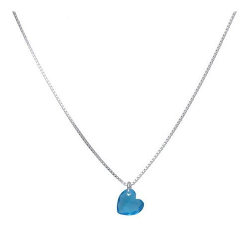 Collar Juvenil Corazón Cristal Swarovski Azul Plata Ley 925 