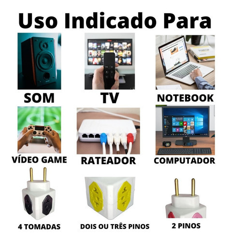 15 Adaptadores Pino Cubo Coloridos Benjamin 4 Saídas 10a 20a Voltagem Bivolt 220v/110v