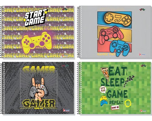 Caderno Desenho Univ Capa Dura Game Over 48f Espiral