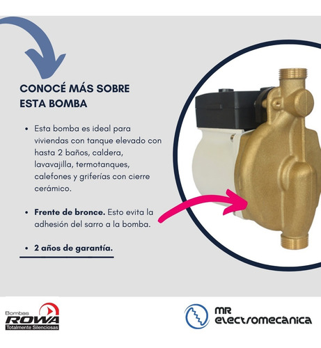 Imagen 3 de 10 de Bomba Presurizadora Rowa Mini 9 Rw9 2 Baños + Cocina + Lavadero. Frente De Bronce ¡1 Calidad! + Soporte