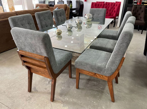 Comedor Roma 8 Sillas Cubierta De Cristal Base U Onix Diseño De La Tela De Las Sillas