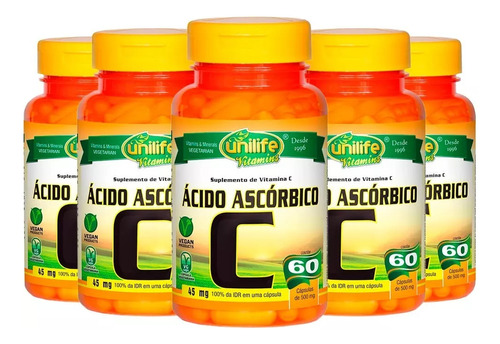 Vitamina C (ácido Ascórbico) - 5x 60 Cápsulas - Unilife