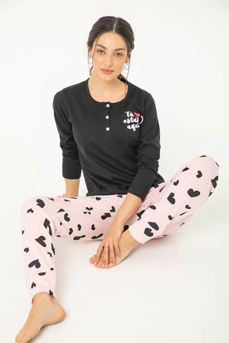 Pijama Mujer Invierno Botones Estampado Bianca Secreta 23118