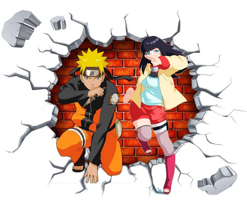 Adesivo - Buraco Na Parede 3d - Hinata E Naruto - 120x90