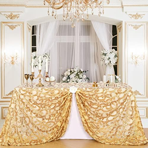 Mantel Rectangular Con Purpurina Dorada De 90 X 156 Pulgadas