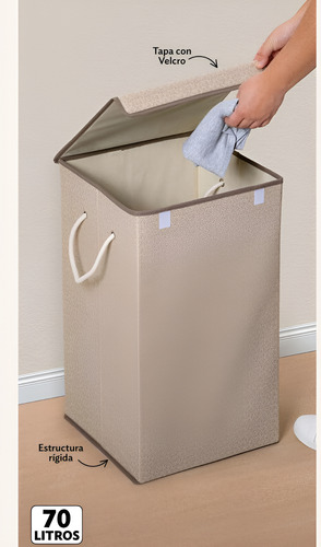 Cesto Latte Para Ropa Sucia Con Tapa Beige Lisa