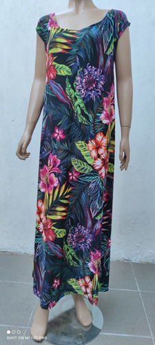 Vestido Largo Seda Fría Estampado Cuello Bote