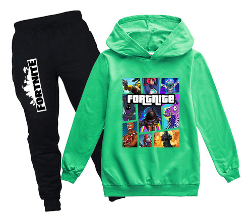 Verde Fortnite Sudadera Con Capucha Y Pantalón For Niños