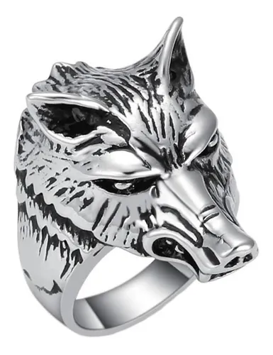 Anillo Thot Ra Lobo Coyote Plateado Con Negro F 704 Cuotas sin