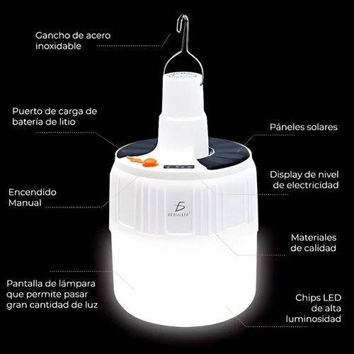 Lampara Portatil Para Campamento Energia Solar Y Recargable Blanco