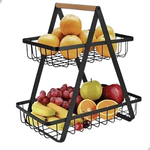 Fruteira De Mesa Organizador De Frutas Cesto Metal Aramado Cor Pr...