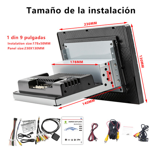 Gearelec autoestéreos pantalla carplay android auto 1 din 9 pulgadas 2 y 32g wifi bluetooth gps FM Pantalla Táctil con cámara