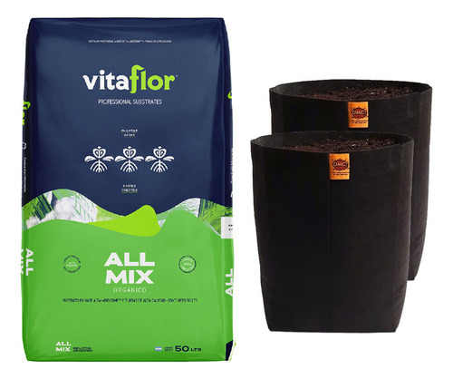 Sustrato Vitaflor Allmix 50ls Con Maceta De Tela Omg 25ls 2u