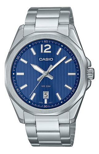 Reloj Hombre Casio Mtp-e725d-2avdf Core Mens Color De La Correa Plateado Color Del Bisel Plateado Color Del Fondo Azul