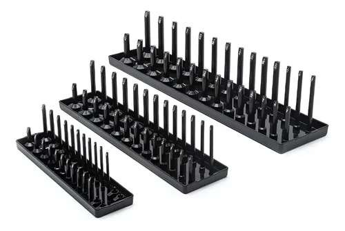 Kit de Organizador de Dados Magnéticos, Juego de 3 de Bandejas de Dados SAE 1/4'', 3/8'', 1/2'' con Etiquetas Transparentes, Capacidad de 68 Dados Estándar y Profundos (No Incluidos), Rojo | ES