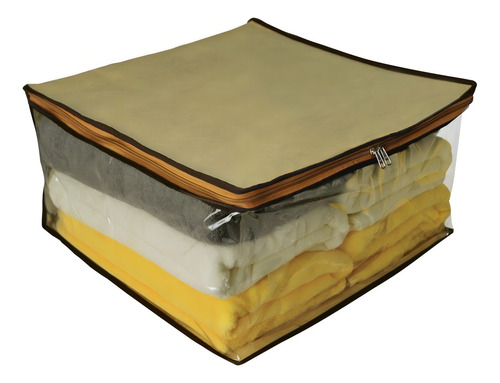 2 Capa Caixa Multiuso Organizador Tnt 45x45x20 Porta Edredom Cobertor Lençol Cor Bege