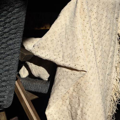 Manta Crochet / Frazada Ligera 100% Algodón Tejido Bige Chica
