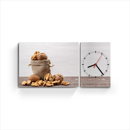 Cuadro Diptico Con Reloj De Pared Cocina Deco Frutos Secos 