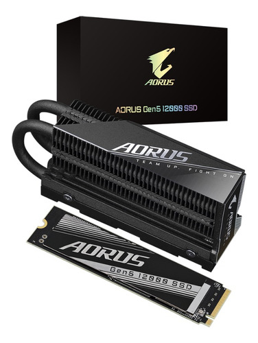 Gigabyte Aorus Gen5 12000 Nvme Gen5 SSD M.2 de 2 TB con PCI-e 5.0 Gen 5 lee 12400 MB/s y escribe 11800 MB/s Ag512K2Tb, color negro