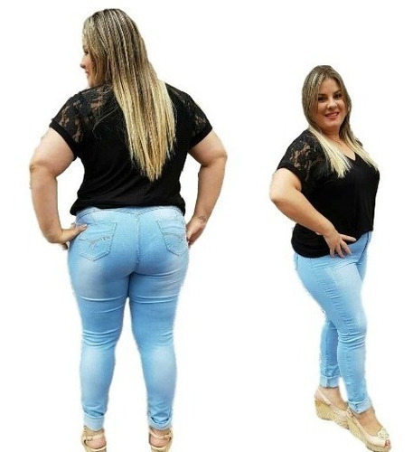 Calça Jeans Plus Size Hot Pants Cintura Alta Moda Cós Alto