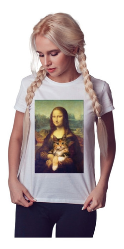 Blusas Mujer--monalisa+gato#1--nuevas Camisetas Moda Casual