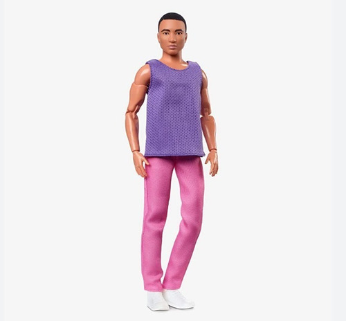 Boneco Ken Looks , Cabelo Preto, Blusa Roxa Com Calça Rosa