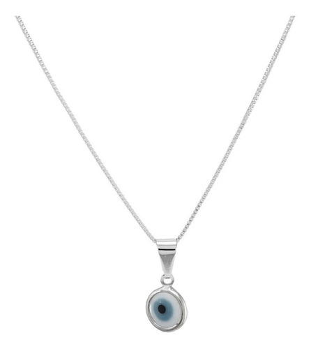 Imagem 1 de 5 de Cordão Feminino Com Pingente Olho Grego Branco Prata 925