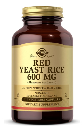 Suplemento Solgar De Levadura Roja De Arroz 600 Mg 120 Cápsu