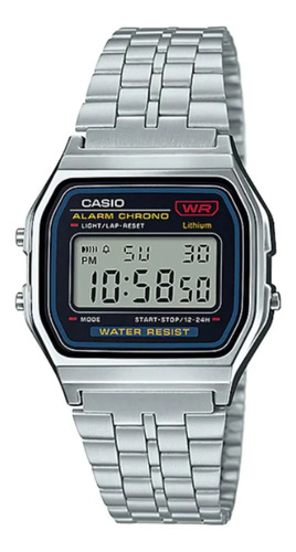 Relógio de pulso Casio Vintage A159 com corpo prateado, digital, para sem gênero, fundo preto, com correia de aço inoxidável cor prateado, subdials de cor preto, ponteiro de minutos/segundos preto,...