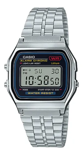 Relógio de pulso Casio Vintage A159 com corpo prateado, digital, ...